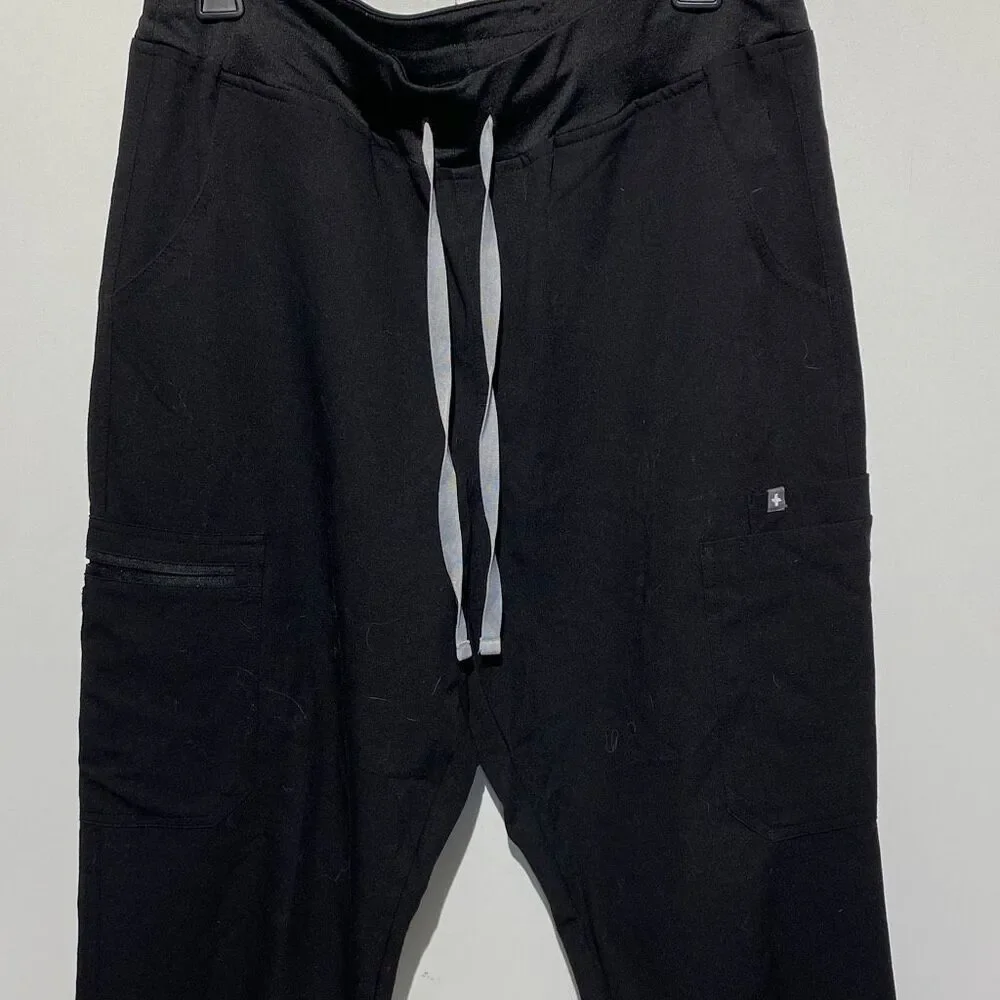 FIGS Men's Black Technical Medical Drawstring Cargo Stretch Scrub Pants‎ Large